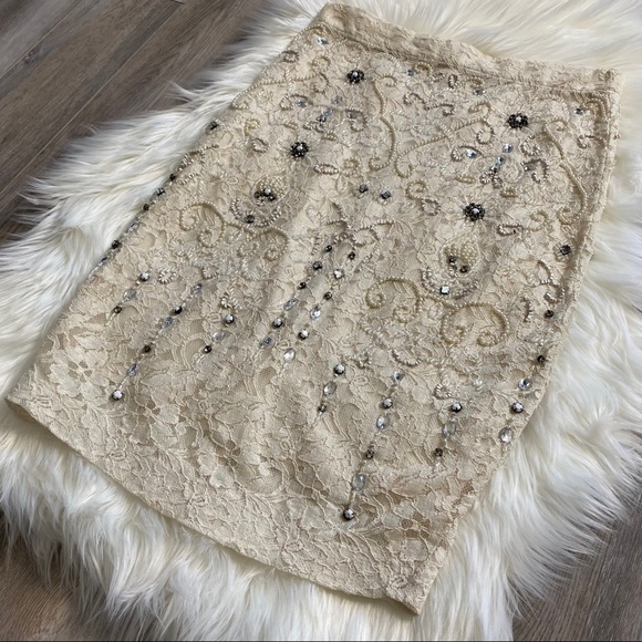 ✨HP✨ NWOT Zara Chandelier Ivory Cream Jewel Beaded Embellished Skirt Sz Small - Picture 5 of 11